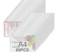ASelected 60 carpetas para documentos con botón de presión, A4, transparente, con cierre a presión, para organizador de documentos