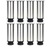 ASelected 8 piezas de patas ajustables para muebles de 150 mm, Ø 50 mm, patas redondas de muebles de acero inoxidable, patas de muebles ajustables de metal, patas de armario plateadas, patas de sofá