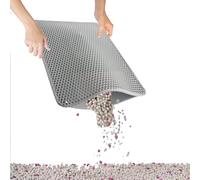 ASelected Alfombrilla de arena para gatos, doble capa, impermeable, diseño de panal de abeja, alfombrilla para atrapar arena con menos residuos, bandeja de arena para gatos, color gris, 45 x 60 cm