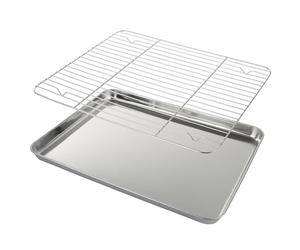 ASelected Bandeja de horno con rejilla de enfriamiento de 40,5 x 30,4 cm, de acero inoxidable, con rejilla de enfriamiento, juego de rejilla de enfriamiento, de acero inoxidable, rectangular, para
