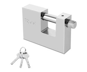 ASelected Candado pesado para exteriores con 3 llaves, grilletes de 70 mm de grosor, protección contra golpes, garaje, contenedor, puerta y almacén, color acero inoxidable