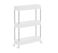 ASelected Carrito de Servir con Ruedas, 3 Niveles, Estrecho, con 4 Ganchos, para Cocina, baño, lavandería, 60 x 35 x 13 cm