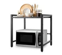 ASelected Estante Extensible para Horno microondas de Altura Ajustable de 2 Niveles, Estante de Cocina con 6 Ganchos, Ancho 40-60 cm, Color Negro