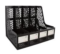 ASelected Estantería plegable para archivos, 4 soportes verticales de plástico para revistas, organizador de escritorio, carpeta de documentos para organización y almacenamiento de oficina (negro)
