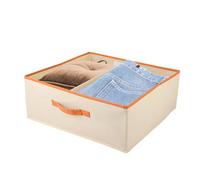ASelected Juego de 2 cajas de almacenamiento grandes de 50 x 40 x 20 cm, organizador de armario con asa de piel y divisor de tela, plegable, para armario, ropa, libros (beige)