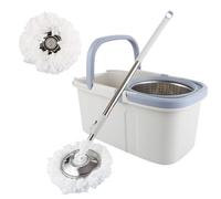 ASelected Juego de trapeador giratorio y cubo giratorio de 360° para limpiar suelos, mango de acero inoxidable, mopa extensible con almohadillas reutilizables de microfibra húmeda y seca para limpieza