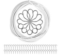 ASelected Kit de Alambre de 10 m con 25 Pernos de Ojo, 25 Ganchos atornillados para jardín, Alambre Multiusos, Cables de Cortina para Barra de Cortinas de Red, Juego de Cables duraderos para Cortina