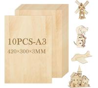 ASelected - Lote de 10 Hojas de Madera Natural A3, 420 × 300 × 3 mm, para Manualidades, Modelos y Pinturas