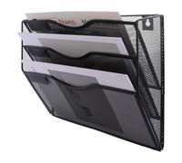 ASelected Organizador de archivos de pared de 3 niveles, soporte de almacenamiento de revistas de papel, soporte de malla montado en la pared, soporte de metal para colgar archivos de pared, soporte