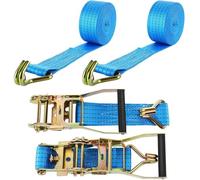 ASelected Pack de 2 Cinchas de Amarre 5 cm X 6 m, Correas de Amarre con Trinquete 3000 kg en Poliéster Azul, Eslingas de Amarre con Gancho para Remolque, Moto, Coche y Carga