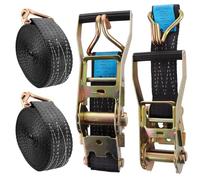 ASelected Pack de 2 Cinchas de Amarre 5 cm X 6 m, Correas de Amarre con Trinquete 3000 kg en Poliéster Negro, Eslingas de Amarre con Gancho para Remolque, Moto, Coche y Carga