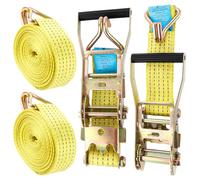 ASelected Pack de 2 Cinchas de Amarre 5 cm X 6 m, Correas de Amarre con Trinquete 3000 kg en Poliéster Amarillo, Eslingas de Amarres con Gancho para Remolque, Moto, Coche y Carga