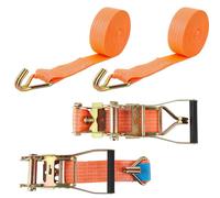 ASelected Pack de 2 Cinchas de Amarre 5 cm X 8 m, Correas de Amarre con Trinquete 3000 kg en Poliéster Naranja, Eslingas de Amarre con Gancho para Remolque, Moto, Coche y Carga
