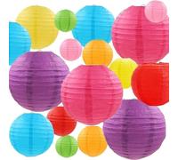 ASelected Pack de 24 Farolillos Feria, Farolillos de Papel de Colores, Linternas de Papel Redondas 10 15 20 25 cm para Boda, Cumpleaños, Comunión y Feria de Abril