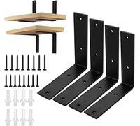 ASelected Pack de 4 Escuadras Metalicas, Estantes de Fijación Negro Metal, 200 x 200 x 38 x 5 mm, Soporte para Estante de Pared con 16 Tornillos