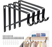 ASelected Pack de 4 Escuadras para Estanterías 275 mm Negras, Soporte Estantería Pared con Gancho, Soportes para Estantes de Acero, Escuadras Metálicas con Tornillos Negros