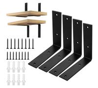 ASelected Pack de 4 Escuadras para Estanterías, Soporte Estantería Pared Negro 150 x 150 x 38 x 5 mm, Escuadras para Madera con Tornillos y Tacos, Soporte Baldas Pared para Cocina, Salon y Taller