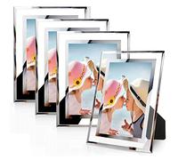 ASelected Pack de 4 Marcos de Fotos 10 x 15 cm Plateados, Marco de Fotos de Cristal para Mesa o Pared, Marco Foto Elegante para Boda, Bebé, Familia y Decoración del Hogar 10 x 15 cm