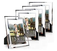 ASelected Pack de 4 Marcos de Fotos 13 x 18 cm Plateados, Marco de Fotos de Cristal para Mesa o Pared, Marco Foto Elegante para Boda, Bebé, Familia y Decoración del Hogar 13 x 18 cm