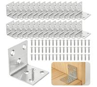 ASelected Pack de 40 Escuadras para Estanterías 40x40x40 Mm, Escuadras Metálicas de Acero Inoxidable con Tornillos, Soportes para Madera, Muebles y Cajones