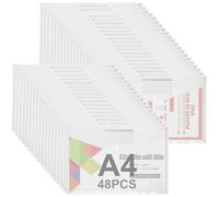 ASelected Pack de 48 Fundas A4 de 11 Agujeros con Cierre a Presión, Fundas Archivador A4 Transparentes con Bolsillo para Etiqueta, Carpeta Documentos para Oficina y Estudio