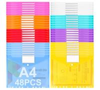 ASelected Pack de 48 Fundas A4 de 11 Agujeros en 8 Colores, Fundas Archivador Colores con Cierre a Presión y Etiqueta, Carpeta Documentos A4 para Oficina y Estudio