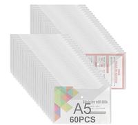 ASelected Pack de 60 Fundas A5 Transparentes con Botón a Presión, Portadocumentos A5 de Plástico Mate y Carpeta Plástico Tamaño Folio, Sobres Transparentes para Oficina, Escuela y Viaje