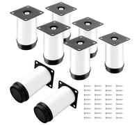 ASelected Pack de 8 Patas para Muebles Ajustables 50 x 100 mm, Patas Mueble de Acero Inoxidable Blanco con Base de Goma, Apoyos Regulables para Muebles de Armario, Sofá, Mesa y Cocina