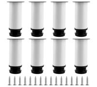 ASelected Pack de 8 Patas para Muebles Ajustables 50 x 120 mm, Patas Mueble de Acero Inoxidable Blanco con Base de Goma, Apoyos Regulables para Muebles de Armario, Sofá, Mesa y Cocina