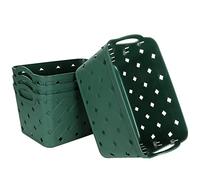 ASelected Paquete de 4 cestas de almacenamiento tejidas de plástico con asas, medias, 29 x 23 x 16 cm, hermosa moda, patrón de piel, tejido cruzado, para cocina, sala de estar, oficina, baño,