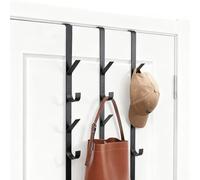 ASelected Paquete de 4 ganchos para colgar sobre la puerta, de acero al carbono, 5 ganchos para abrigos, sombreros, bolsos, color negro