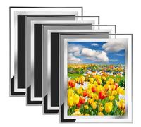 ASelected Paquete de 4 marcos de fotos de 8 x 10 pulgadas, marco de fotos de cristal plateado con espejo para fotos de boda, fotos familiares para exhibición de mesa y decoración del hogar