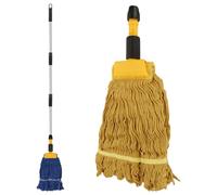 ASelected Trapeador Industrial Resistente, Mango y Abrazadera de 163 cm de Largo, 2 Cabezales extraíbles con Cable para Limpieza de Suelos de Garaje, hormigón y Azulejos (Amarillo y Azul)