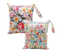 Asenappy 2 bolsas de tela para pañales húmedos y secos, impermeables, reutilizables, con dos bolsillos con cremallera, para viajes, playa, piscina, guardería, artículos de bebé, yoga, gimnasio, para