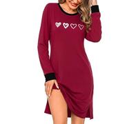 Aseniza Camisón Mujer Algodón Manga Larga Invierno Camisones con Cuello Redondo Ropa de Dormir S-XXL
