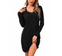 Aseniza Camisón Mujer Manga Larga Algodón Pijama Invierno de Encaje Camisones con Cuello en V Ropa de Dormir