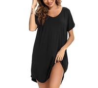 Aseniza Camisones Mujer Verano de Algodón Tallas Grandes Camisón Vestido con Cuello V Pijama para Mujer de Manga Corta