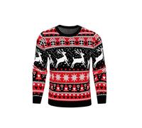 Aseniza Jersey Navidad Hombre Suéter de Punto Manga Larga Jerseys Navideños Ugly Christmas Sweater Invierno Cuello Redondo Patrón de Fawn