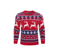 Aseniza Jersey Navidad Hombre Suéter de Punto Manga Larga Jerseys Navideños Ugly Christmas Sweater Invierno Cuello Redondo Patrón de Fawn