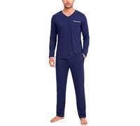 Aseniza Pijama Hombre Largo Sleepwear Loungewear Dos piezas | Conjunto nocturno masculino útil en tardes calmadas y mañanas frescas camiseta de manga larga pantalón completo cuello cómodo