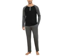 Aseniza Pijamas Hombre Invierno de Manga Larga de Algodón Pantalon Pijama Hombre Conjunto de Pijama de Hombre 2 Pieza(467-Negro,L