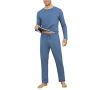 Aseniza Pijamas Hombre Invierno de Manga Larga de Algodón Pantalon Pijama Hombre Conjunto de Pijama de Hombre 2 Pieza(466-Azul Real,XL