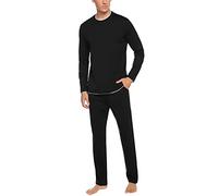 Aseniza Pijamas Hombre Invierno Manga Larga Algodón Pantalón Pijama Hombre Conjunto 2 Pieza Negro XXL