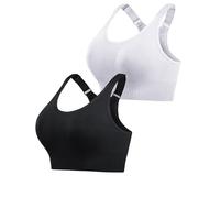 Aseniza Sujetador Deportivo Mujer Ajustable Bra con Almohadillas Extraíbles Sin Aros para Fitness,Running,Jogging y Yoga Negro+Blanko-L