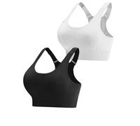 Aseniza Sujetador Deportivo Mujer Alto Impacto Push Up Top Deportivo Sin Costuras con Espalda Ajustable Bra Deportivo de Alta Sujeción para Fitness Yoga Running y Entrenamiento Negro+Blanko-XL
