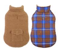 ASENKU Abrigo de invierno para perro, chaqueta de forro polar para perro, chaleco reversible a cuadros, impermeable, resistente al viento, ropa para clima frío, para perros pequeños, medianos y