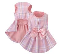 ASENKU Vestido de novia para perro, vestido de princesa de encaje para cachorros, fiesta de cumpleaños, ropa formal para perros pequeños y medianos (XL, cuadros rosados)