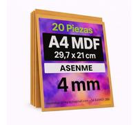 ASENME MDF Maderas para pintar, tablero madera para dibujar, Grabado láser, tamaño A4, 29,7x21x4mm - 20 unidades (29.7cm*21cm(A4) 20 unidades)