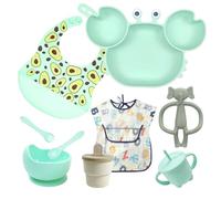 ASENME Set completo de aprendizaje, babero de silicona, cubiertos silicona Vajillas (Turquesa)