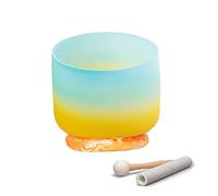 ASerZenith Cuenco Tibetano de Cristal Azul y Amarillo de 20, 25 y 30 cm, con Notas C/D/E/F/G/A/B, Chakra raíz, Cuarzo Esmerilado para meditación, Yoga y Chakras. Regalos ú(Un Note-12 Pulgadas)